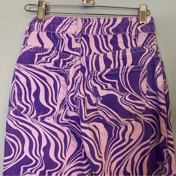 Zara Purple Zebra Stripe Straight Leg Denim Pants Size 2 - Picture 5 of 7